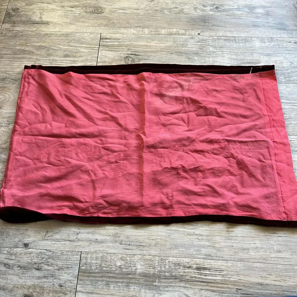 Vintage Scarf Silk and Velvet Hand Embroidered Floral Deep Red Maroon Pink 90s